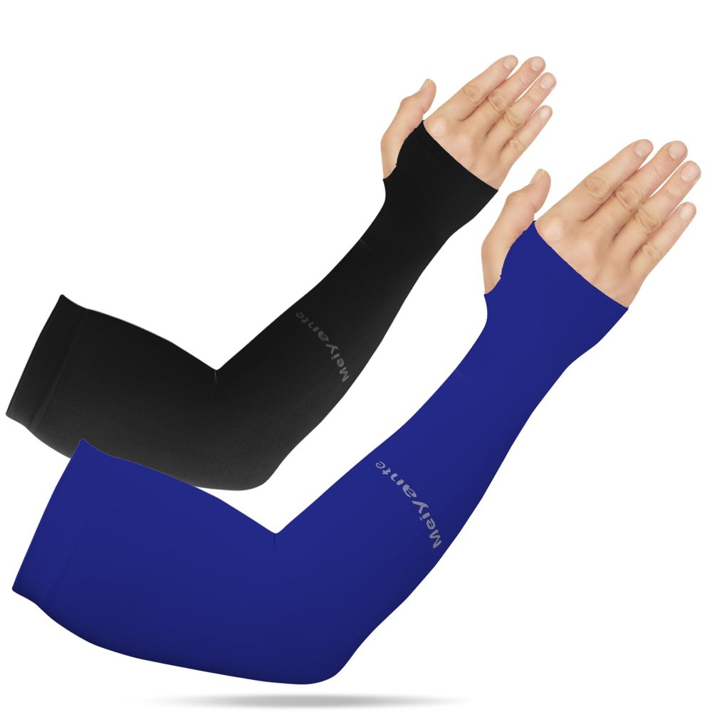 Arm Sleeves for Men Women Work 2 Pairs (Black & Dark Blue) Arm Sleeves UV Sun Protection UPF Long Sleeves Tattoo Cover Up Sleeves to Cover Arm Sleeves