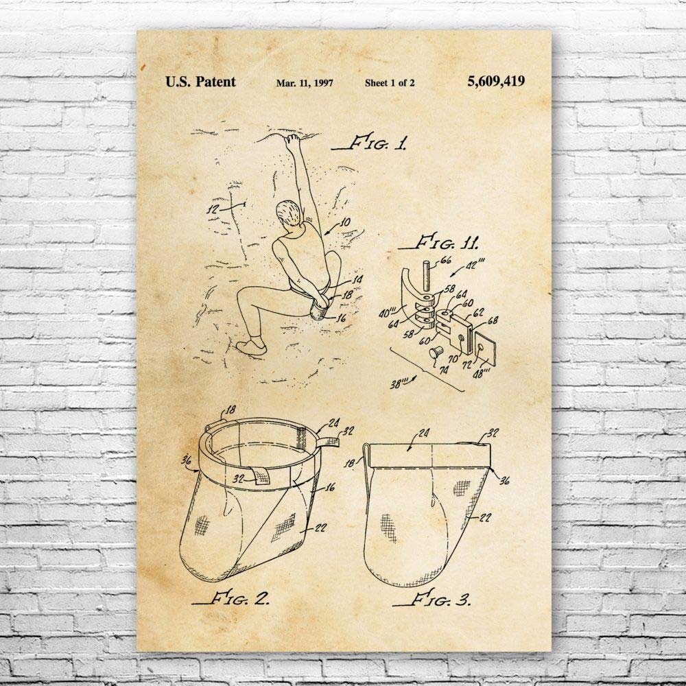 Rock Climbing Chalk Bag Patent Print Poster (8x10) Bouldering Gifts, Gym Decor, Climbing Gifts, Climbing Wall Art, Gifts For Men