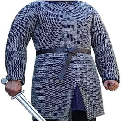 Medieval Hauberk Chainmail Full Sleeve Shirt Mild Steel 10 mm Butted Ring | Reenactment Cosplay Costume (Zink, X-Large)