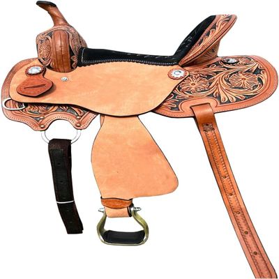 8" 10" 11" 12" 13" Western Kids Horse Barrel Saddle for Horse Riding, Floral Tooled Saddle with Silver Conchos ME-WLS-223B (8" Seat)
