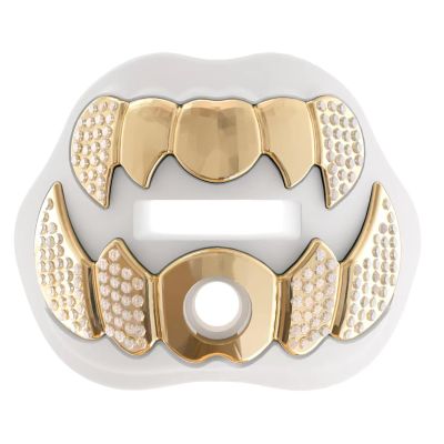 LeCool Football Mouth Guard with Connected Strap- 3D Beast Chrome Adult and Youth Mouth Guard-Mouth Piece for Sports for Maximum Air Flow and Teeth Protection (White, with Diamonds)