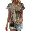 Camo Deer Camouflage Hunting Womens V Neck T Shirts Cute Graphic Short Sleeve Casual Tee Tops M