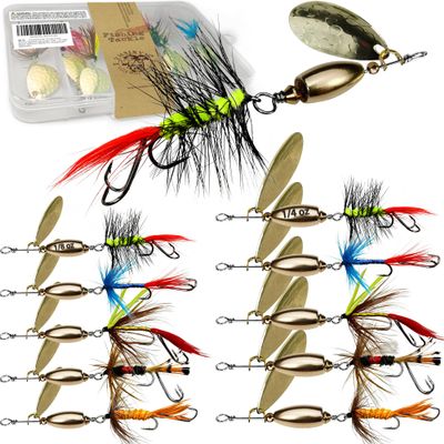 VMSIXVM Trout Lures Rooster Bait Tail Fishing Spinnerbaits, Brass Hard Metal Spinner Baits Trout Fishing Lures for Bass Salmon Pike Freshwater Saltwater Lake River