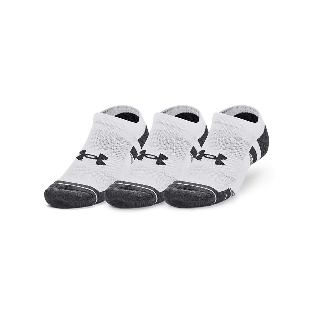 Under Armour Unisex-Adult Performance Cotton No Show Socks 3 Pack, (100) White/White/Pitch Gray, Medium