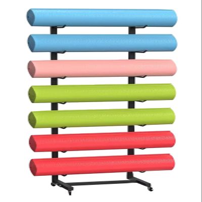 LZMZMQ Movable Yoga Mat Holder with Lockable Wheels, Portable Skateboard Foam Roller Storage Rack Against The Wall, Commercial Home, 4/5/6/7 Tier Black Steel Frame (Color : Black, Size : 7 Layer)