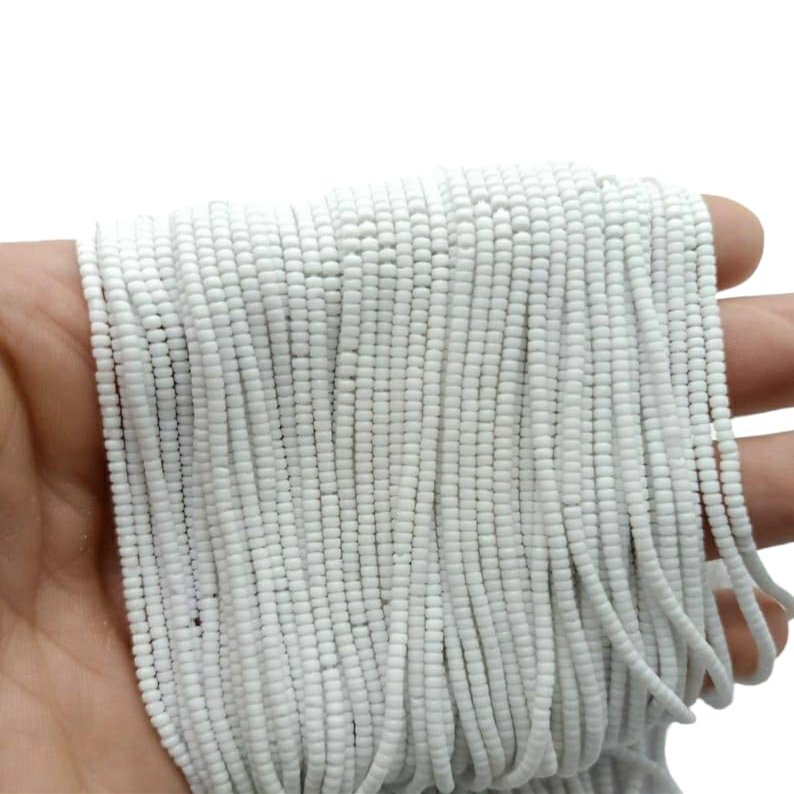 5 Strands of Afghan Tiny Seed Small Heishi White Glass String Strand 2mm Spacer Loose Tube Pipe Cylinder Beads Jewelry Making Supplies Necklace Bracelet