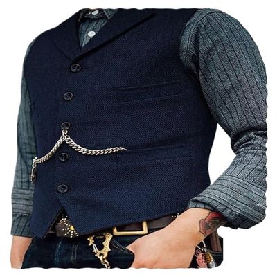DREFEEL Mens Classic Wool Tweed Suit Vest Casual Sleeveless Jacket Herringbone Waistcoat for Tuxedos for Tuxedos