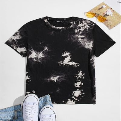 KARFE T-Shirts for Men Men Tie Dye Top Edmer (Color : Black, Size : XX-Large)