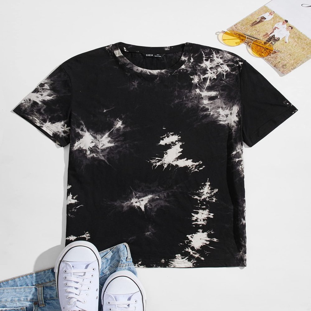 KARFE T-Shirts for Men Men Tie Dye Top Edmer (Color : Black, Size : XX-Large)