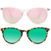 Kursan Polarized Kids Sunglasses for Girls Boys Mirrored Lens Vintage Sun Glasses Shades Age 3-9, 100% UV Protection (Two Pack (Clear Pink/Pink + Leopard/Green)) view 1