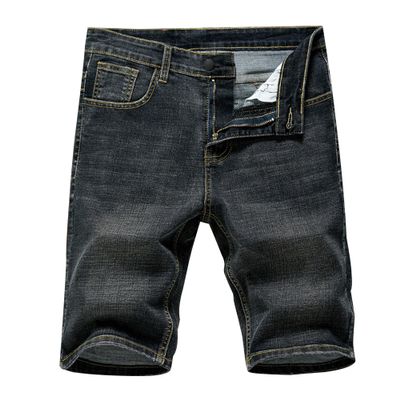 Maiyifu-GJ Men's Cotton Multi-Pocket Jean Shorts Distressed Straight Short Pants Relaxed Fit Denim Shorts (Black,33)