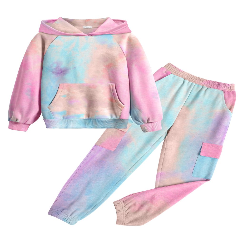 Arshiner Girls Tie Dye Set Sweatsuits with Pockets Trendy Pullover Hoodies Sweatshirt Sweatpant Basic Tracksuit for Kids