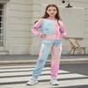Arshiner Girls Tie Dye Set Sweatsuits with Pockets Trendy Pullover Hoodies Sweatshirt Sweatpant Basic Tracksuit for Kids view 2