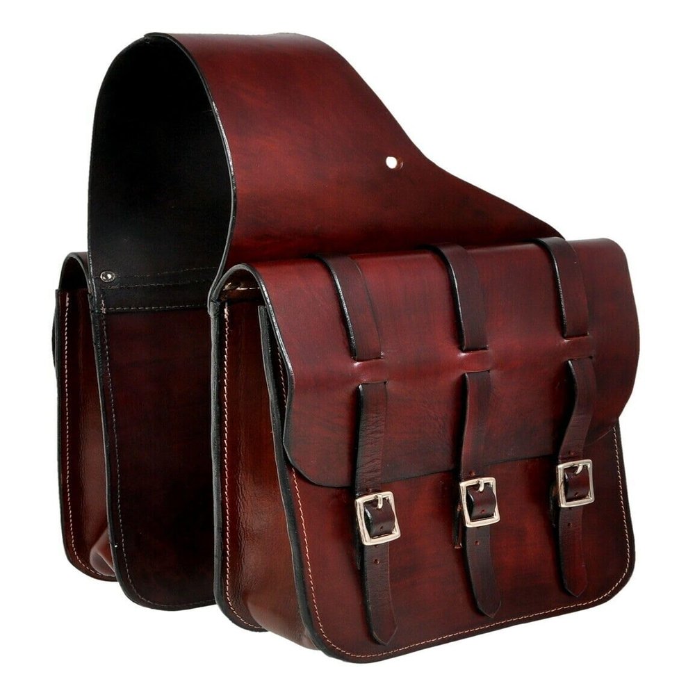 Western Leather Saddle Bag with Straps & Brass/SS Buckles for Horses/Horse Saddle Bag/Saddle Bag for Horse Saddle ME-WSB-035