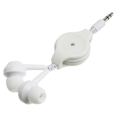 Retractable Wired Earphones 3.5mm In-Ear Headset, Portable White Earbuds