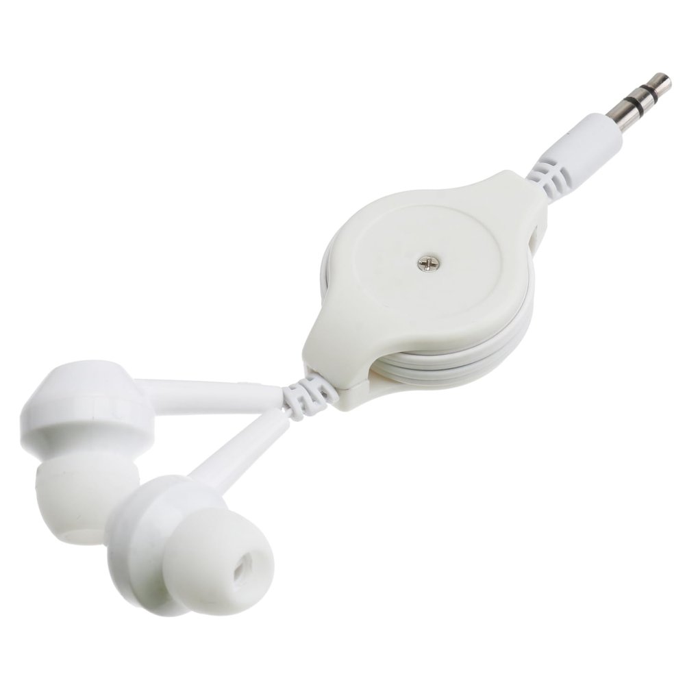 Retractable Wired Earphones 3.5mm In-Ear Headset, Portable White Earbuds