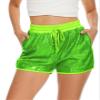 Womens Glitter Sequins Rave Shorts High Waist Casual Loose A Line Hot Short Pants Sparkly Clubwear Night-Out Shorts, Neon Green, X-Small view 1