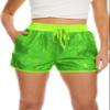 Womens Glitter Sequins Rave Shorts High Waist Casual Loose A Line Hot Short Pants Sparkly Clubwear Night-Out Shorts, Neon Green, X-Small view 2