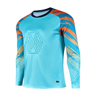 TAIKMD Boys Football Goalkeeper Jersey Padded Protection Goalie Shirt Long Sleeve Training Soccer Tops Clothes (US, Numeric, 11, Regular, Blue)