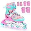 Sportneer Inline Roller Skates, Roller Boots Adjustable Size 2-7.5 with Illuminating Wheels Roller Blades Protective Gear Set for Gilrs Women view 1