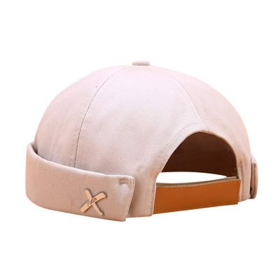 YOLAI Men Women Casual Sailor Mechanic Brimless Hat Solid Color Adjustable Dome Cap Streetwear Hip Hop Hat (Beige, One Size)