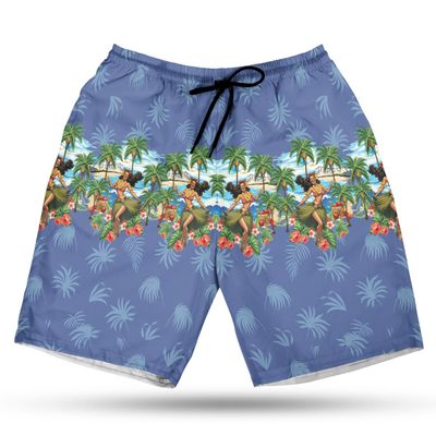 228CLOSET Hula Dancer Men's Swim Trunks - Beautiful Girls Hawaiian Shorts for Men, Men's Summer Bathing Shorts Set 27 Size Size 4XL