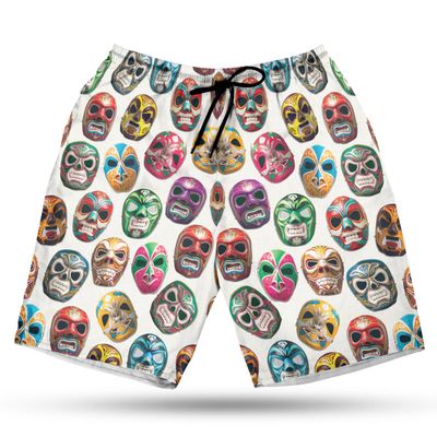 Wrestling Mask Men's Swim Trunks - Summer Hawaiian Shorts for Men, Men's Summer Bathing Shorts Set 30 Size Size XL