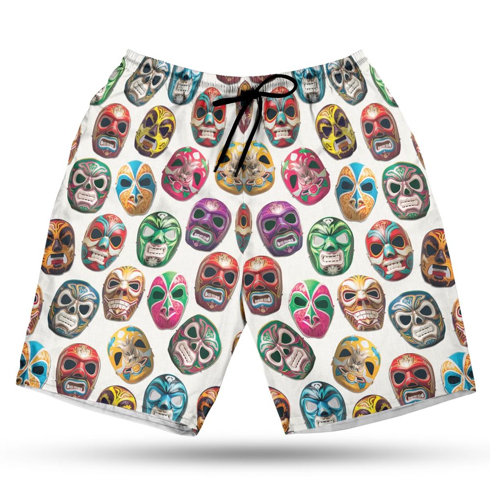 Wrestling Mask Men's Swim Trunks - Summer Hawaiian Shorts for Men, Men's Summer Bathing Shorts Set 30 Size Size XL