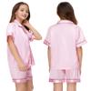 ALHAVONE Kids Girl Pajama Set with Headband Blindfold Hair Tie Toddler Boy Girl Satin Silky Button-up Pajama Sleepwear (Pink-short, 160) view 2