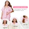 ALHAVONE Kids Girl Pajama Set with Headband Blindfold Hair Tie Toddler Boy Girl Satin Silky Button-up Pajama Sleepwear (Pink-short, 160) view 4