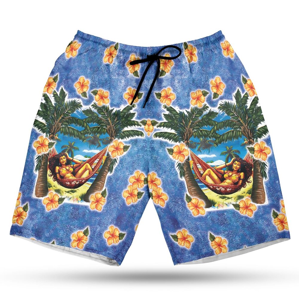 Hawaii Girl Men's Swim Trunks - Lie on Hammock Quick-Dry Hawaiian Swim Shorts for Men Series 21 Size M