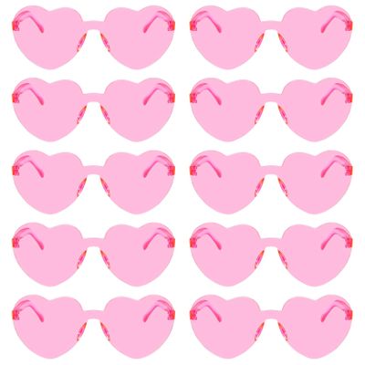 Fengek 10 Pcs Heart Shape Sunglasses Frameless Transparent Glasses Party Favors for Women, Pink