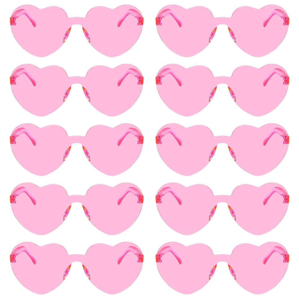Fengek 10 Pcs Heart Shape Sunglasses Frameless Transparent Glasses Party Favors for Women, Pink