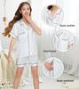 ALHAVONE Kids Girl Pajama Set with Headband Blindfold Hair Tie Toddler Boy Girl Satin Silky Button-up Pajama Sleepwear (White-short, 120) view 3