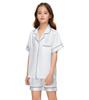 ALHAVONE Kids Girl Pajama Set with Headband Blindfold Hair Tie Toddler Boy Girl Satin Silky Button-up Pajama Sleepwear (White-short, 120) view 4