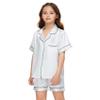 ALHAVONE Kids Girl Pajama Set with Headband Blindfold Hair Tie Toddler Boy Girl Satin Silky Button-up Pajama Sleepwear (White-short, 160) view 4