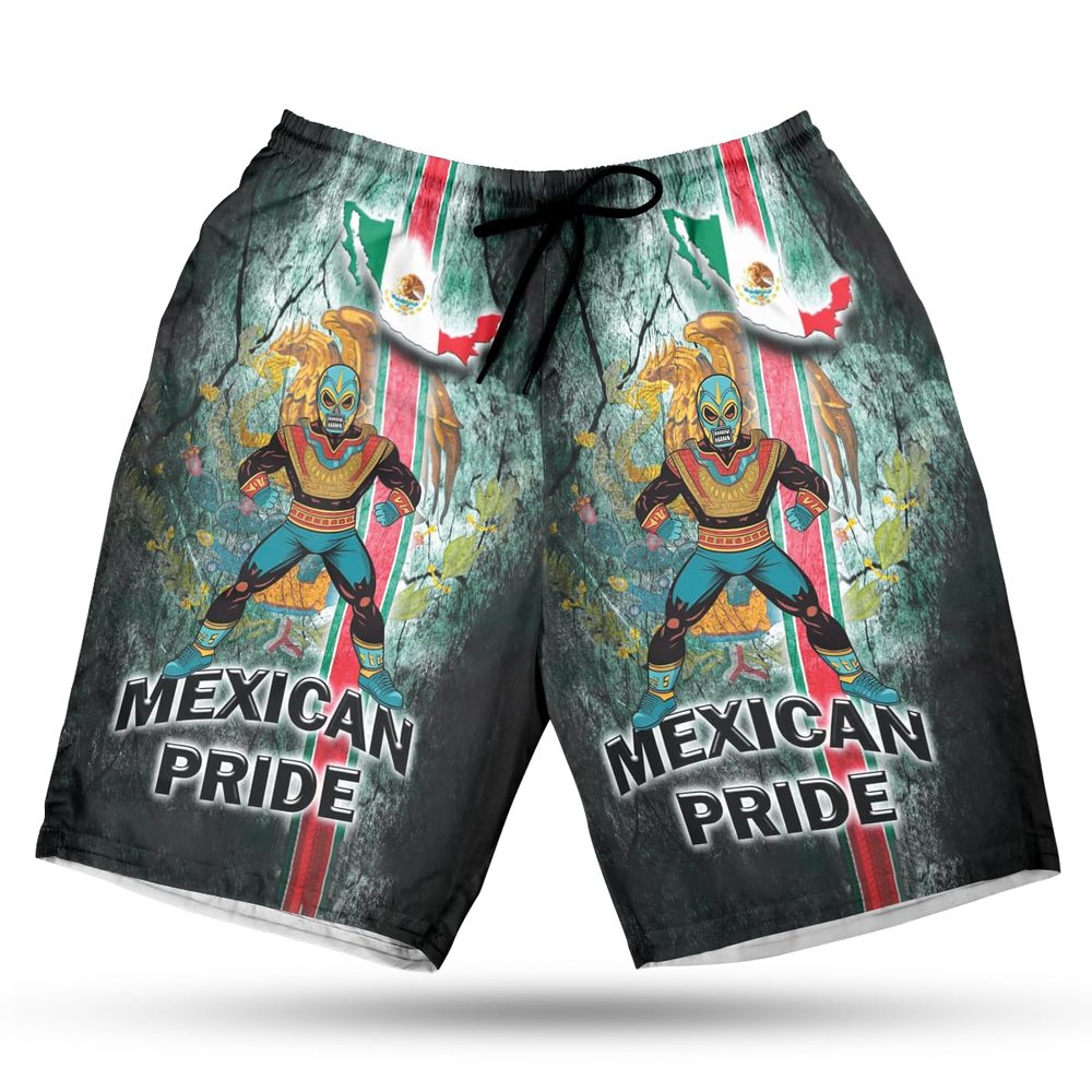 228CLOSET Lucha Libre Men's Swim Trunks - Mexican Wrestler Hawaiian Shorts for Men, Men's Summer Bathing Shorts Set 30 Size Size L