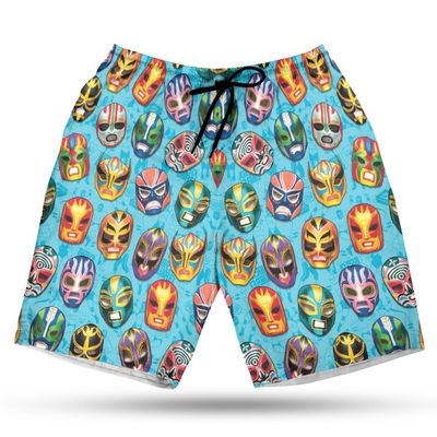 Wrestling Mask Men's Swim Trunks - Lucha Libre Hawaiian Shorts for Men, Men's Summer Bathing Shorts Set 30 Size Size S