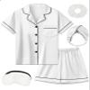 ALHAVONE Kids Girl Pajama Set with Headband Blindfold Hair Tie Toddler Boy Girl Satin Silky Button-up Pajama Sleepwear (White-short, 140) view 1