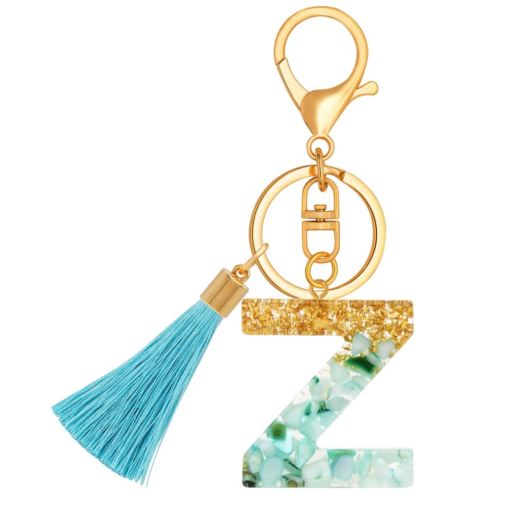 TTYY Alphabet Initial Letter Keychain for Women gift To Little Girls Tassel Butterfly Pendant Key Ring for Backpack (cyan crystal LetterZ)