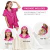 ALHAVONE Kids Girl Pajama Set with Headband Blindfold Hair Tie Toddler Boy Girl Satin Silky Button-up Pajama Sleepwear (Hot Pink-short, 130) view 4