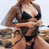 EASEDAILY Women Swimwear Cover Up Fashion Beach Shawl Capelet Triangle Sunscreen Net Triangle Fishnet Feathers Skirt view 2