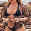 EASEDAILY Women Swimwear Cover Up Fashion Beach Shawl Capelet Triangle Sunscreen Net Triangle Fishnet Feathers Skirt view 4