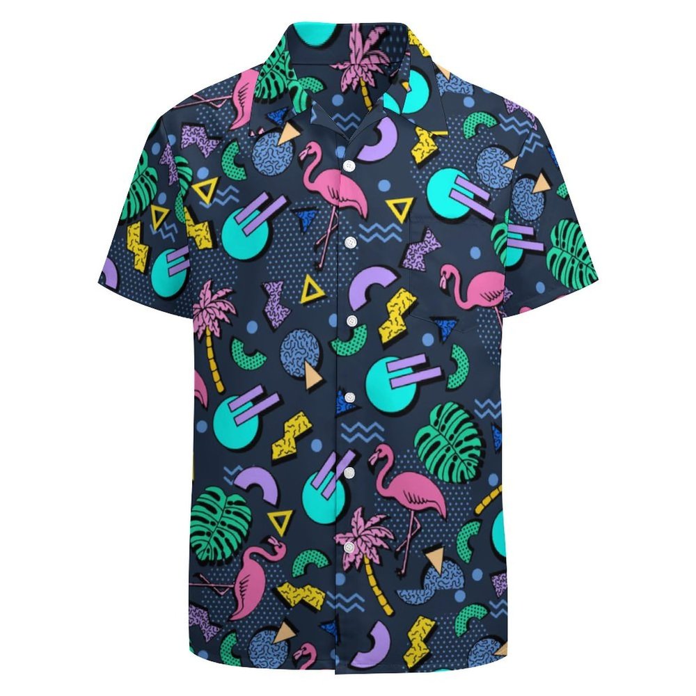 80s 90s Flamingo Hawaiian Shirt for Men Loose-Fit Short Sleeve Button Down Shirt Casual Beach Clothing Beach Shirts Funny Party Outfits