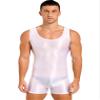 Oyolan Men's Spandex Zipper Front Bodysuit Workout Dance Biketard Unitard Wrestling Singlet Jumpsuit Sleeveless White Large view 1