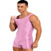 Oyolan Men's Spandex Zipper Front Bodysuit Workout Dance Biketard Unitard Wrestling Singlet Jumpsuit Sleeveless Pink Large view 3