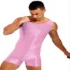 Oyolan Men's Spandex Zipper Front Bodysuit Workout Dance Biketard Unitard Wrestling Singlet Jumpsuit Sleeveless Pink Large view 4