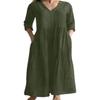 Akivide Women Casual Cotton Linen Loose V Neck Midi Dress Summer Half Sleeve Flowy Beach Tunic Tshirt Dress with Pocket view 1