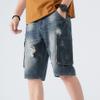 Maiyifu-GJ Men's Baggy Straight Jean Shorts Ripped Distressed Cotton Denim Shorts Knee Length Casual Short Pants with Pockets (Blue5,30) view 4