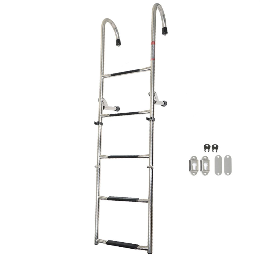 304 Stainless Steel Slip 2 Step+3 Step Folding Telescoping Ladder Folding Dock Ladder 400 LB Replacement for Boats Pontoons RVs Ships